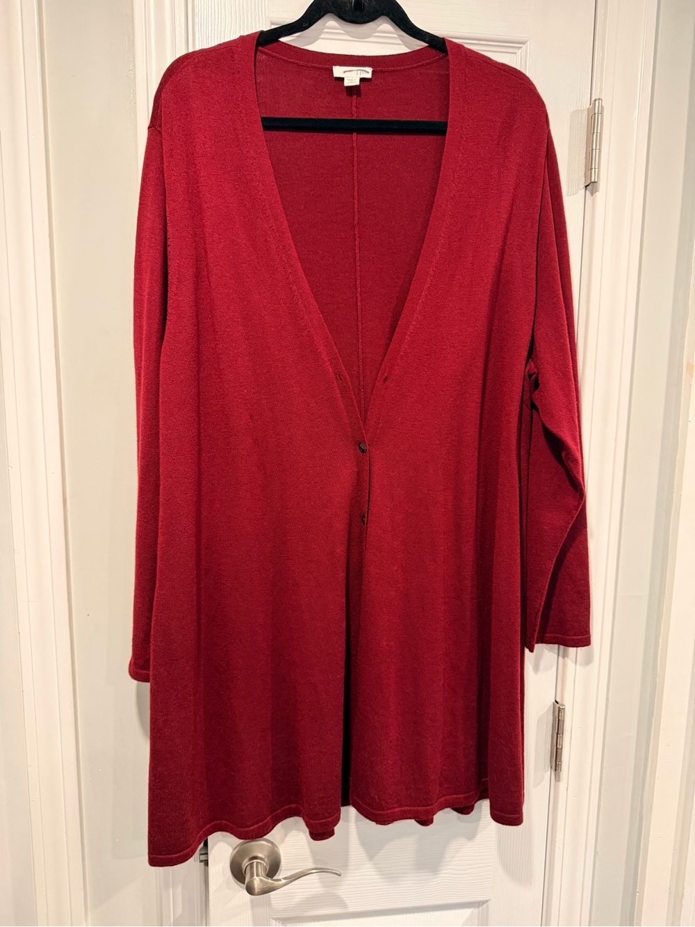 J.Jill Size 2X Burgundy Long Cardigan Button Front Soft Wool Blend Sweater